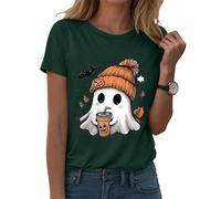 Disfraces de Halloween para mujer, con estampado de fantasmas y amantes del café, camisetas gráficas de manga corta, cuello redondo, camiseta de otoño, regalo de moda, 13-verde oscuro, M