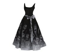 Disfraces de Halloween para Mujer, Vestido Acampanado con Estampado Sangriento, túnica sin Mangas, Vestido de cóctel, Vestidos de Invitados de Boda (Black, XXL)