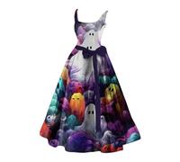 Disfraces de Halloween para Mujer, Vestido Acampanado con Estampado Sangriento, túnica sin Mangas, Vestido de cóctel, Vestidos de Invitados de Boda (Purple, L)