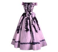 Disfraces de Halloween para mujer, vestido de vampiro acampanado con | Estampado sangriento, hombros descubiertos, cuello elástico, acampanado, capa de aire, tallas S-XXL, para disfraz de