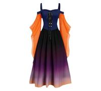 Disfraces de Halloween para mujer, vestido vintage de bruja, vestido de manga larga, vestido largo renacentista, tallas grandes, vestidos de tirantes delgados, túnica acampanada, azul oscuro, 3XL