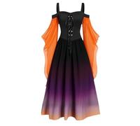 Disfraces de Halloween para mujer, vestido vintage de bruja, vestido de manga larga, vestido largo renacentista, tallas grandes, vestidos de tirantes delgados, túnica acampanada, Negro, 4XL