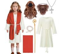 Disfraces De Jesús Niños, Jesucristo Santo Túnica Blanca Roja Halloween Niño Niñas Peluca Bufanda Chal Cintura Navidad Día Del Libro Pascua Divertidos Disfraces Trajes De Fiesta (rojo blanco, 2XL)