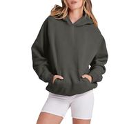 Disfraces de Navidad para mujer, sexy, sólidos, básicos, forro polar, sudadera suelta, sudadera con capucha, manga larga, bolsillo caída, suéter de hombro, cárdigan de gran tamaño, gris oscuro, M