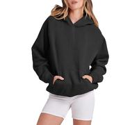 Disfraces de Navidad para mujer, sexy, sólidos, básicos, forro polar, sudadera suelta, sudadera con capucha, manga larga, bolsillo caída, suéter de hombro, cárdigan de gran tamaño, Negro , XXL