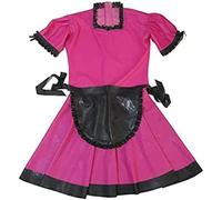Disfraces De Sirvienta Rosa Y Negra De Látex Para Mujer, Vestido De Goma Con Delantal, Hecho A Mano,Rojo Transparente,SG