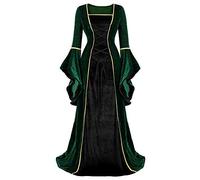 Disfraces Mujer Medieval renacentista Vestido Terciopelo Manga Corta Victoriano Vintage gotico con Larga de Llamarada Negro Verde m