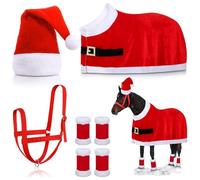 Disfraces para Caballos para Usar Disfraz de Caballo Rojo con Gorro de Papá Noel, envolturas para piernas, Silla de Montar y Cabestro para desfiles de Fiestas navideñas de Invierno, Disfraces para ca