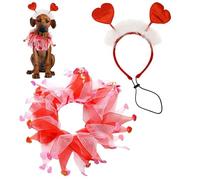 Disfraces para perros para el día de San Valentín - Maravilloso regalo, juego de collar | Ropa para la cabeza para corazón rojo y cuello para mascotas, divertidos accesorios para vacaciones para