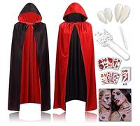 Disfraces Vampiro Adulto, Capa Vampiro 150 cm, Reversible - Hombre y Mujer, Rojo y Negro