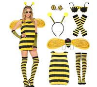 Disfraz Abeja Adulto Mujer, Accesorios de Disfraces de Abeja con Diadema, Calcetines, Alas, Gafas de Sol, Guantes, Pendiente, Disfra-z Abejorro Adulto, Traje Disfraz de Abej-a para Carnaval, Cosplay