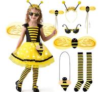 Disfraz Abeja Bebe Niña Fato Carnaval Abelha con Tutú Falda Mochila Alas Rayas Negras y Amarillas Calcetines Tocado Anteojos Varita Magica de Abeja Fantasia Carnaval Mulher para Niños (140cm)