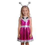 Disfraz Alien Niña Disfraces Carnaval Vestido Plateado Y Azul con Holograma Metálico Traje Espacial Brillante Minifaldas de Alienígena Vestidos Chica para Extraterrestre Halloween