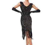 Disfraz Años 20 Mujer, Vestido Flecos XXL Lentejuelas Talla Grande Mangas Cortas Charleston Vintage Estilo Flapper De Epoca Elegantes