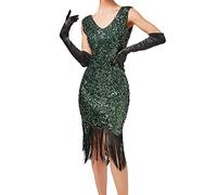 Disfraz Años 20 Mujer, Vestido Flecos XXL Vestido Lentejuelas Talla Grande Mangas Cortas Vestido Charleston Vintage Disfraz Charleston Estilo Flapper Disfraz De Epoca Elegantes Disfraz Epoca