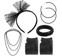 Disfraz Años 80 Mujer, 50Pcs Negro, 80Er 90Er Jahre Outfit Damen Set, Ropa De Los 80, Accesorios De Vestir