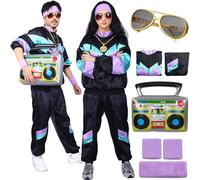 Disfraz años 80 para Hombre Mujer Disfraces Retro Adulto Chándal Chaqueta Anteojos Radio Inflable Traje con Accesorio Carnaval Fiesta de Halloween Cosplay
