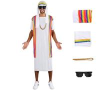 Disfraz árabe, disfraz árabe de jeque con pañuelo, collar y lentes de sol, vestido árabe elegante para hombre, fiesta de carnaval de Halloween (blanco, talla única)