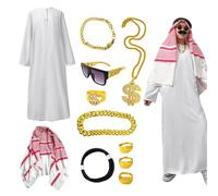 Disfraz árabe fijado para hombres, disfraces árabes Sheik Robe, Kit de accesorios para vestidos de jeque | Accesorios de cosplay de fin para fiestas de Halloween, carnavales, fiestas temáticas