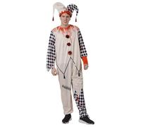 Disfraz Arlequín Sangriento Adulto Hombre Halloween con Sombrero Bufón y Mono Terror Rombos Blanco Negro Payaso Asesino Carnaval Cosplay (Disfraz Payaso Sangre con Gorro Hombre, M)