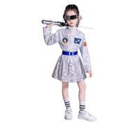 Disfraz Astronauta Niña de Carnaval Traje Espacial con Holograma Metálico Conjuntos de Chaqueta de Cuello Alto Y Falda Galaxia Brillante Disfraces de Piloto para Niñas Pequeños para Fiesta Halloween