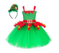 Disfraz Bebe Navidad, Vestido de fiesta de rendimiento para niñas, elegante vestido de tutú navideño con lazo de satén y brillo para un atuendo festivo y festivo. (Green, 3-4 Years)