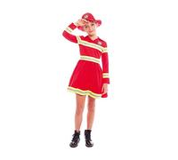Disfraz Bombera Niña Vestido Uniforme con Gorro【Tallas Infantiles de 3 a 12 años】[10-12 años] Disfraz Carnaval Niña Profesiones Uniforme Rojo Desfiles Teatro Actuaciones Regalo