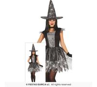 Disfraz Bruja Halloween Mujer Fiestas Guirca Plateado Talla UK 8-16 Poliéster