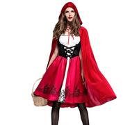 Disfraz Caperucita Roja Mujer: Halloween Vestido de Bruja y Capa con Capucha Adulto - Little Red Riding Hood Costume para Carnaval Cosplay Carnival Fiesta (M)