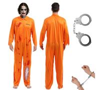 Disfraz Carcel Naranja Hombre, Disfraz de Prisión Naranja con Esposas, Jumpsuit Boiler Suit Convict, Mono de Prisionero, Prisoner Fancy Dress Costume para Cosplay, Carnaval, Fiesta, Decoración (XL)