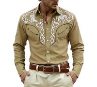 Disfraz Carnaval Hombre-Camisa Slim Fit Hombre Camisa De Manga Larga Estampada para Festivales Informales con TemáTica De Vaquero Medieval del Oeste. Abotonada De Aventura para Uso Diario Y Eventos.