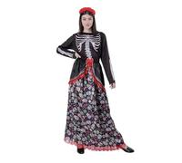 Disfraz Catrina Esqueleto Mejicana Mujer Adulto Halloween, Diadema Catrina Flor, Vestido Largo Colorido Estampado Calaver, Disfraz Halloween Mujer Carnaval (M)