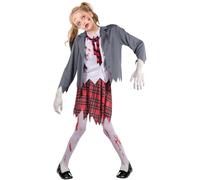 Disfraz Colegiala Zombie Niña, Miedo Zombi Disfraces Niño Halloween Sangriento para Mujer Niña, Carnaval Fiesta Temas Cosplay (L)
