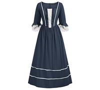Disfraz colonial pionero para mujer, vestidos de guerra civil, Azul marino/flor y brillo, S