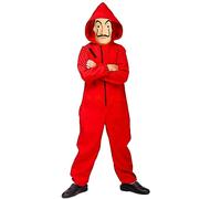 Disfraz Completo de Ladrón de Dinero | Kit Completo de Disfraces | Traje Rojo con Capucha para Niños (6-10 años / 140cm) + Máscara Oficial de Dalí | Fiesta | Ladrón | OriginalCup