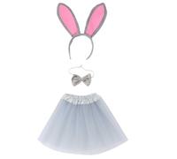 Disfraz Conejo Niña 4 Piezas Disfraz Animales Niña Pascua Vestido Tutú con Orejas de Conejo y Cuello de Accesorios Cosplay de Party de Pascua Niños Cosplay Traje Easter 3-12 (Light Gray, One Size)