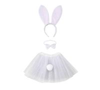 Disfraz Conejo Niña 4 Piezas Disfraz Animales Niña Pascua Vestido Tutú con Orejas de Conejo y Cuello de Accesorios Cosplay de Party de Pascua Niños Cosplay Traje Easter 3-12 años (Silver, One Size)