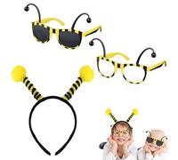 Disfraz de abeja adulto accesorio divertido carnaval Halloween fiesta - gafas abeja con antenas + diadema unisex 20cm x 20cm amarillo negro para fiestas temáticas y disfraces