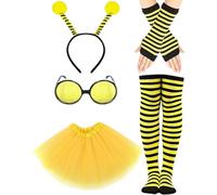 Disfraz de abeja para mujer, disfraz de abeja, disfraz para adultos, carnaval con falda de tul, diseño de abejas a rayas, calcetines altos, guantes largos, gafas de abeja