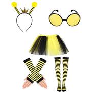 Disfraz de abeja para mujer, disfraz de abeja, disfraz para adultos, carnaval con falda de tul, diseño de abejas a rayas, calcetines altos, guantes largos, gafas de abeja
