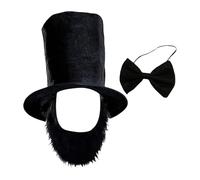 Disfraz de Abrahams Lincolns con barba, sombrero y pajarita, accesorios para el Día de los Presidentes de Halloween, conjunto de disfraz histórico, accesorios de disfraz de Abrahams Lincolns