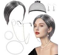 disfraz de abuela para mujer disfraz de abuela disfraz de abuela cosplay juego de accesorios para abuela gafas con cadena peluca gorra cadena de perlas pendientes pulsera para carnaval