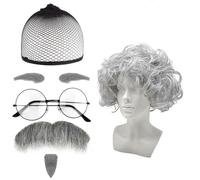 Disfraz de abuelo de 6 piezas con peluca de abuelo, disfraz de Albert Einstein, barba y gafas para carnaval, Halloween y cosplay, anciano realista