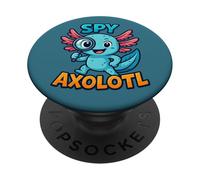 Disfraz de Agente Secreto de Detective Kawaii Azul Espía Axolotl Niños PopSockets PopGrip Adhesivo
