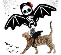 Disfraz de Alas de Cráneo Murciélago Mascota, Gatos Halloween Alas de Murciélago Hueso con Cascabel, Disfraz de Gato Accesorios para Gatos Perros Gatitos Cachorros Magia de Halloween Cosplay, S