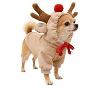 Disfraz de Alce para Mascotas, Ropa de Perro de Vacaciones, Traje de Animal de Invierno, Abrigo de Felpa con Capucha, Chaqueta de Temporada con Forro Suave para Fiestas de Navidad, Retratos