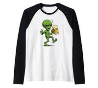 Disfraz de alienígena borracho con cerveza para fiestas espaciales Camiseta Manga Raglan