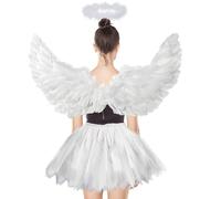 Disfraz de Ángel Blanco Para Adultos - 3 Unidades, 70-100 cm, Alas y Falda Tutú Para Mujer, Disfraz de Diablo