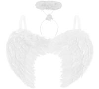 Disfraz de Ángel con Alas Blancas y Diadema con Halo para Adultos y Niños - Alas de Ángel con Plumas Blancas y Aureola para Disfraz para Carnaval, Halloween, Navidad y Otras Fiestas