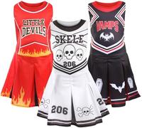 Disfraz de animadora de vampiro de Halloween para niñas, pequeño, negro y rojo, con diseños de murciélago y ataúd, disfraz de Halloween espeluznante para niños